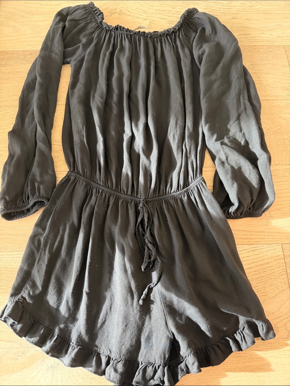 Brandy Melville Black Long-Sleeve Ruffle-Hem Romper Dress